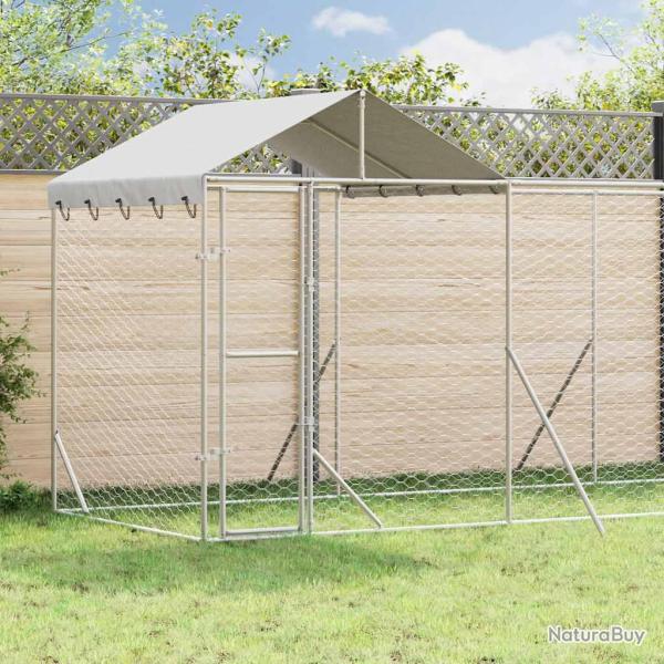 Chenil d'ext�rieur pour chiens avec toit argent� 14x2x2,5 m