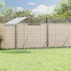 Chenil d'ext&eacute;rieur pour chiens avec toit argent&eacute; 10x8x2,5 m