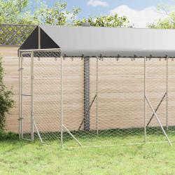 Chenil d'ext&eacute;rieur pour chiens avec toit argent&eacute; 2x6x2,5 m