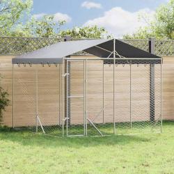 Chenil d'ext&eacute;rieur pour chiens avec toit argent&eacute; 3x3x2,5 m