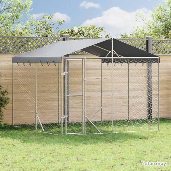 Chenil d'ext�rieur pour chiens avec toit argent� 3x3x2,5 m