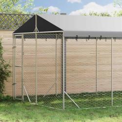 Chenil d'ext&eacute;rieur pour chiens avec toit argent&eacute; 3x4,5x2,5 m