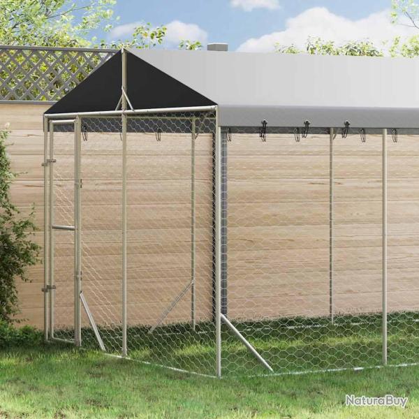 Chenil d'ext�rieur pour chiens avec toit argent� 3x4,5x2,5 m