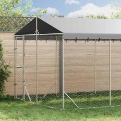 Chenil d'ext&eacute;rieur pour chiens avec toit argent&eacute; 3x6x2,5 m