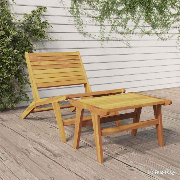 Chaise avec repose-pieds en bois de teck solide