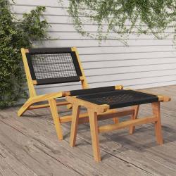 Chaise avec repose-pieds, en bois de teck solide et polyester