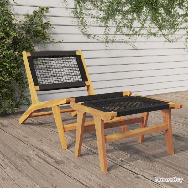 Chaise de et repose-pieds Bois teck solide et polyester