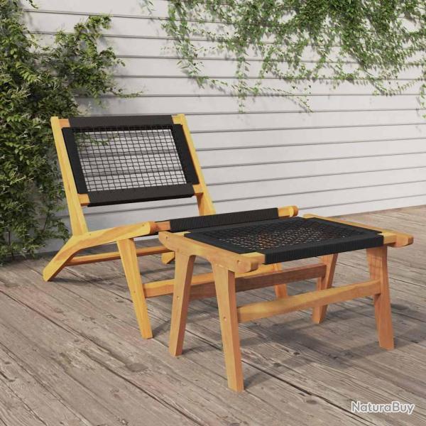 Chaise avec repose-pieds, en bois de teck solide et polyester