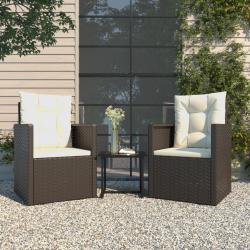 Mobilier d'ext&eacute;rieur 3 pcs avec coussins R&eacute;sine tress&eacute;e Noir