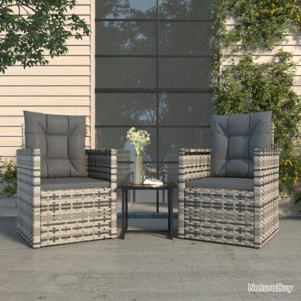 Mobilier d'ext�rieur 3 pcs avec coussins R�sine tress�e Gris