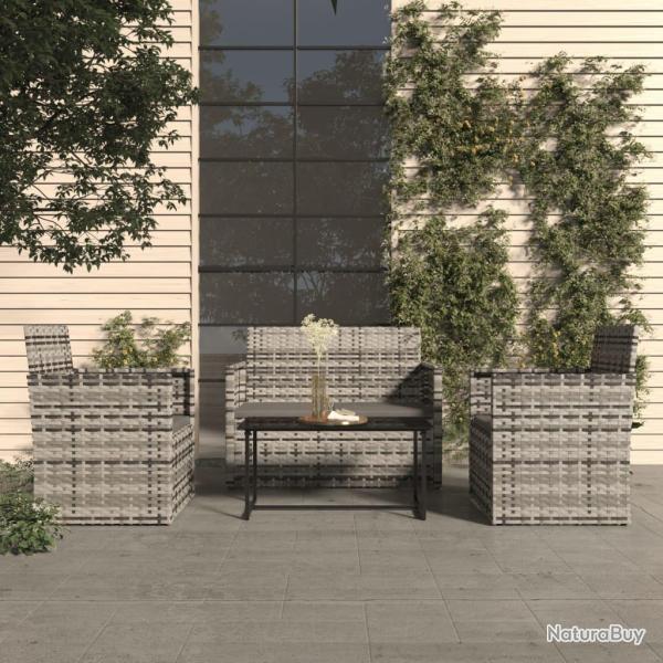 Mobilier d'ext�rieur 4 pcs avec coussins R�sine tress�e Gris