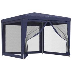 Tente de f&ecirc;te avec 4 parois lat&eacute;rales en maille, PEHD, bleues, pour la terrasse, 3 &times; 3 m