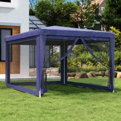 Tente de f&ecirc;te avec 4 parois lat&eacute;rales en maille, PEHD, bleues, pour la terrasse, 3 &times; 4 m