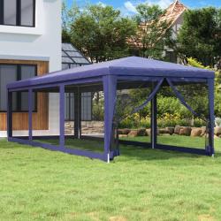 Tente de f&ecirc;te avec 8 parois lat&eacute;rales en maille Bleu 3x9 m PEHD