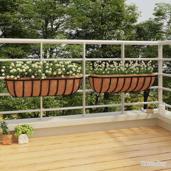 Jardini�res murales 2 pcs en coco noir 61x19x16 cm acier