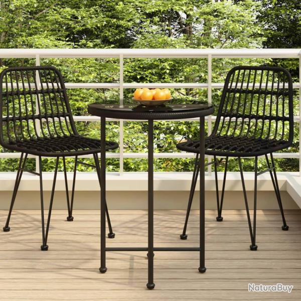 Table de salle � manger Noir �55 cm Verre tremp� et acier
