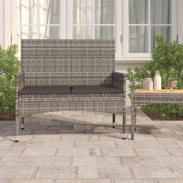 Banc de � 2 Places avec Coussins Gris R�sine Tress�e
