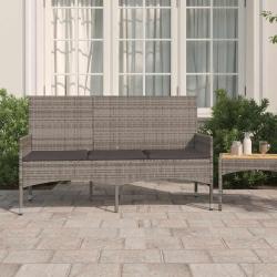 Banc de &agrave; 3 places avec coussins Gris R&eacute;sine tress&eacute;e
