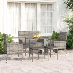 Salon de 6 pcs avec coussins Gris R&eacute;sine tress&eacute;e