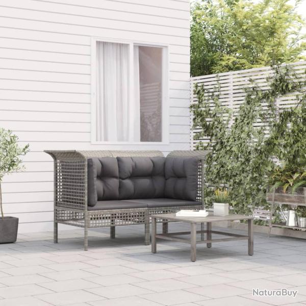 Canap�s d'angle de et coussins 2 pcs gris r�sine tress�e