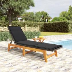 Chaise longue avec table R&eacute;sine tress&eacute;e et bois massif d'acacia