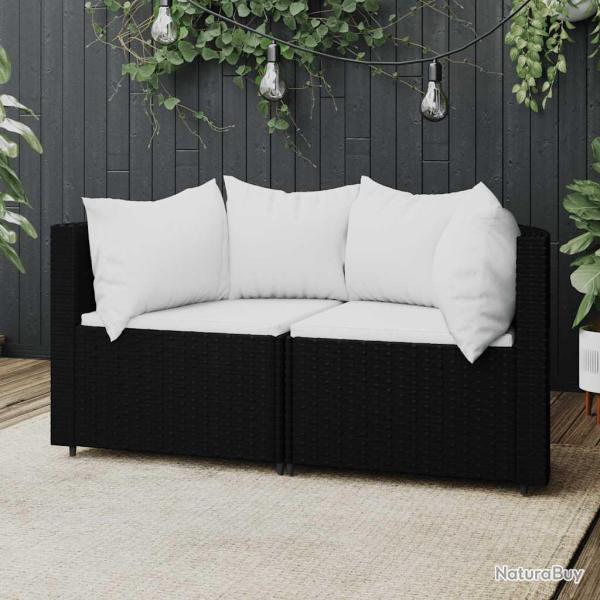 Canap�s d'angle de et coussins 2pcs Noir R�sine tress�e
