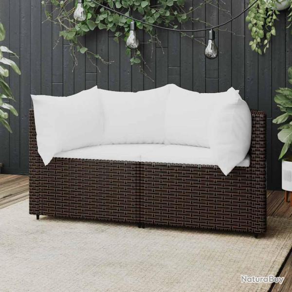 Canap�s d'angle de et coussins2pcs marron r�sine tress�e