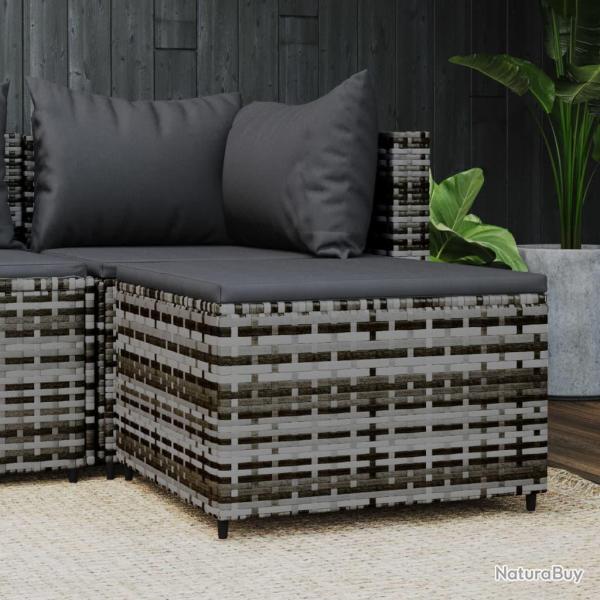 Repose-pied avec coussin gris en r�sine tress�e, pour le salon