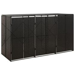 Abri pour poubelle triple Noir 207x80x117 cm R&eacute;sine tress&eacute;e