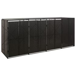 Abri pour poubelle quadruple Noir 274x80x117 cm R&eacute;sine tress&eacute;e