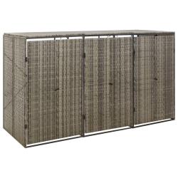 Abri pour poubelle triple Gris 207x80x117 cm R&eacute;sine tress&eacute;e