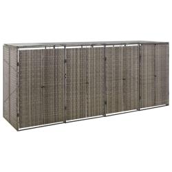 Abri pour poubelle quadruple Gris 274x80x117 cm R&eacute;sine tress&eacute;e
