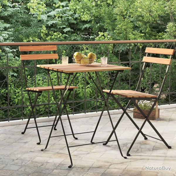 Table de bistro pliante 55x54x71cm Bois de teck solide et acier