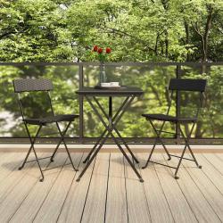 Ensemble de bistro pliable 3 pcs Noir R&eacute;sine tress&eacute;e