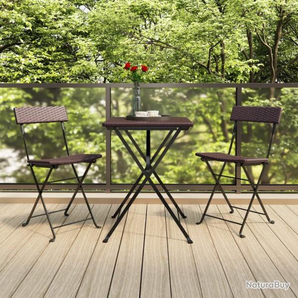 Ensemble de bistro pliable 3 pcs Marron R�sine tress�e