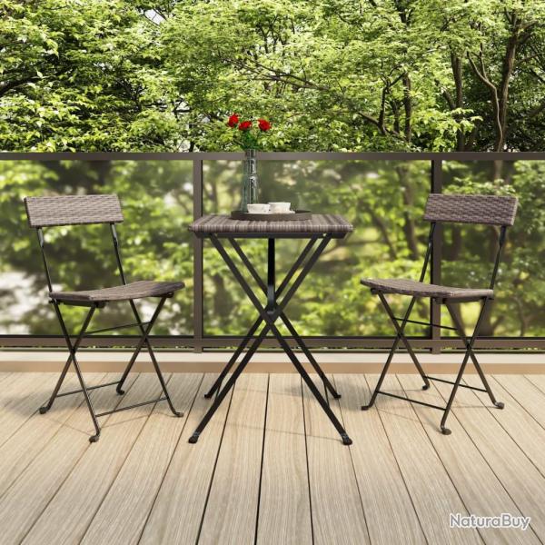 Ensemble de bistro pliable 3 pcs Gris R�sine tress�e