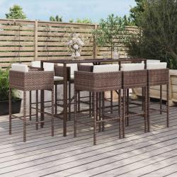 Ensemble de bar de 9 pcs avec coussins marron poly rotin