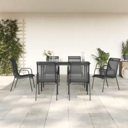 Ensemble &agrave; manger de 7 pcs noir textil&egrave;ne et acier