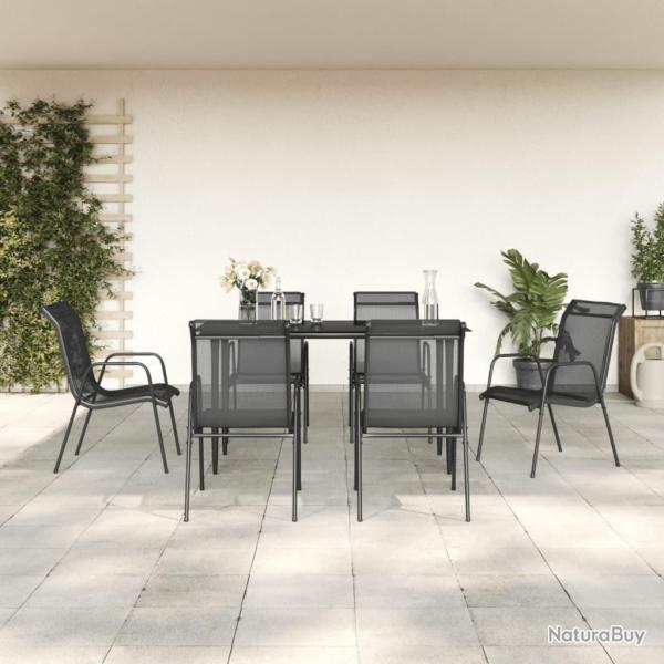Ensemble � manger de 7 pcs noir textil�ne et acier