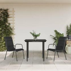Ensemble &agrave; manger de 3 pcs noir textil&egrave;ne et acier
