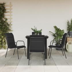Ensemble &agrave; manger de 5 pcs noir textil&egrave;ne et acier