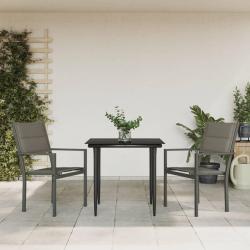 Ensemble &agrave; manger de 3 pi&egrave;ces, textil&egrave;ne et acier noirs, pour le jardin