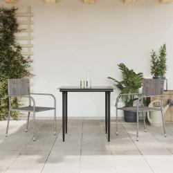 Ensemble &agrave; manger de 3pcs gris/noir r&eacute;sine tress&eacute;e/acier