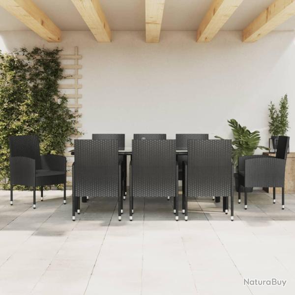 Ensemble � manger de 9 pcs noir r�sine tress�e et acier