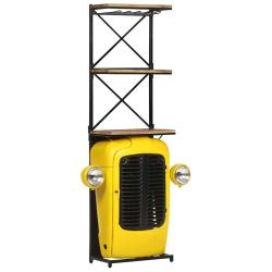 Cave &agrave; vin tracteur jaune en bois de manguier solide pour la cuisine, 49 &times; 31 &times; 172 cm