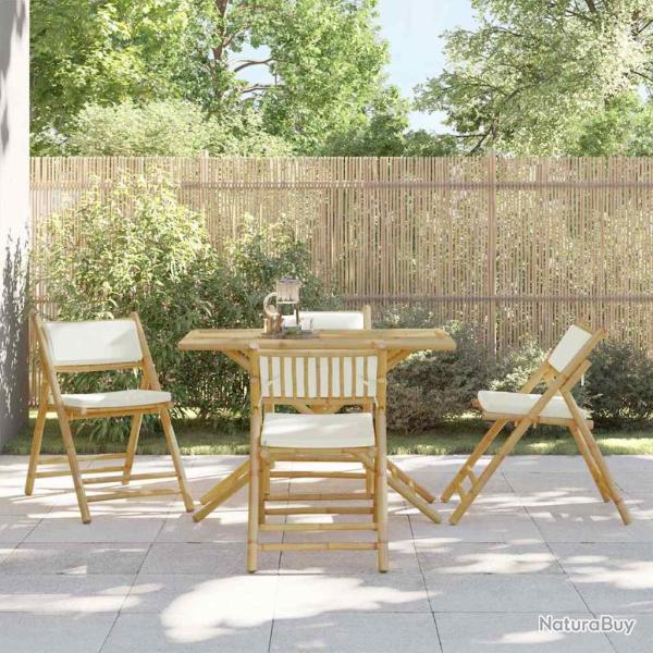 Chaises de bistro pliantes lot de 4 et coussins blanc cr�me