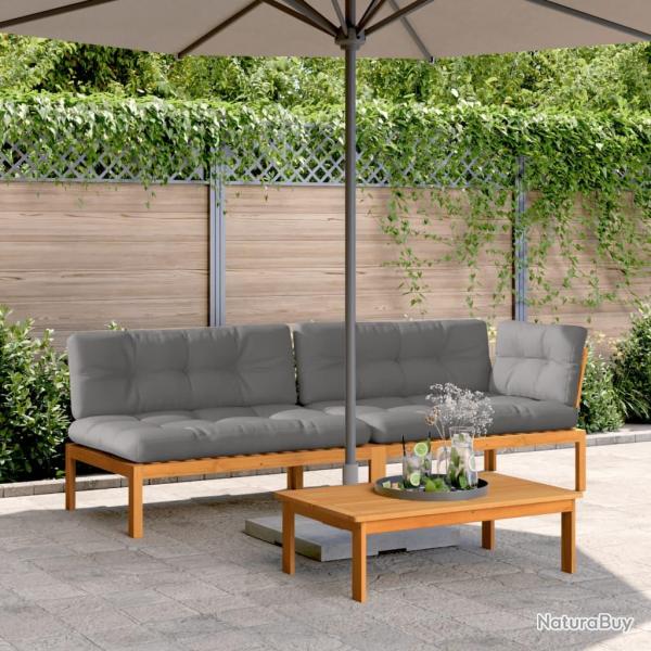 Salon palette de avec coussins 3pcs bois d'acacia massif