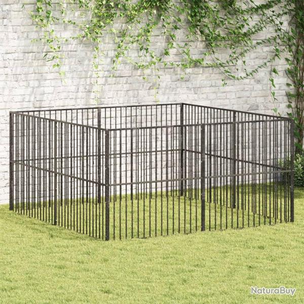 Parc pour chien, 8 panneaux, acier galvanis�, noir, pour le jardin