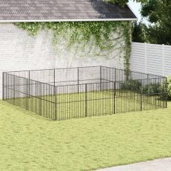 Parc pour chien, 16 panneaux, acier galvanis&eacute;, noir, pour le jardin