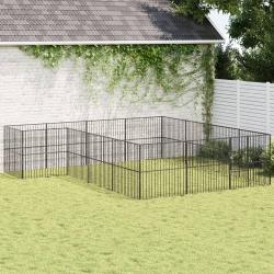 Parc pour chien 16 panneaux noir acier galvanis&eacute;